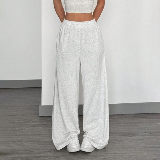 Women Long Pants Hip Hop Style Elastic High Waist Wide Leg Pants Solid Color Loose Fit Casual Trousers Daily Wear