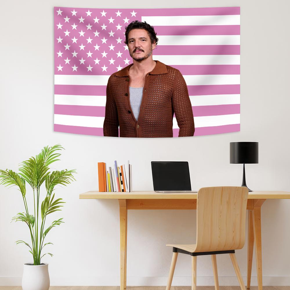 Pedro Pascal Pink American Flag Tapestry Wall Hanging for Home Dorm Decor Perfect Gift for Friends Flat Print