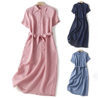 Vintage Baumwolle Leinen Hemdkleid Für Damen Einfarbig Übergröße Lässig Lange Kleider Damen Schlank A-Linien Tunikakleid Outfits Für Sommer