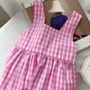 Toddler Girls Suspender Dress Summer A Line Dress Pleated Beach Dress Plaid Princess Dress Sleeveless Sundress Square Neck Overall Dress 3-8T