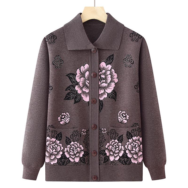 Cardigan lavorato a maglia primaverile-autunnale della nonna per donne di mezza età e anziane