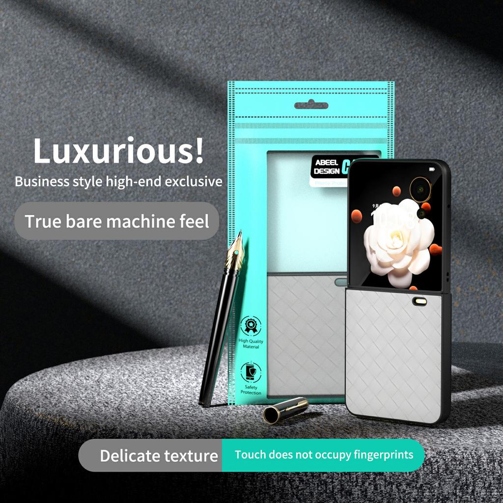 For Honor Magic V Flip 5G Case Woven Texture PU Leather+PC Protective Phone Cover