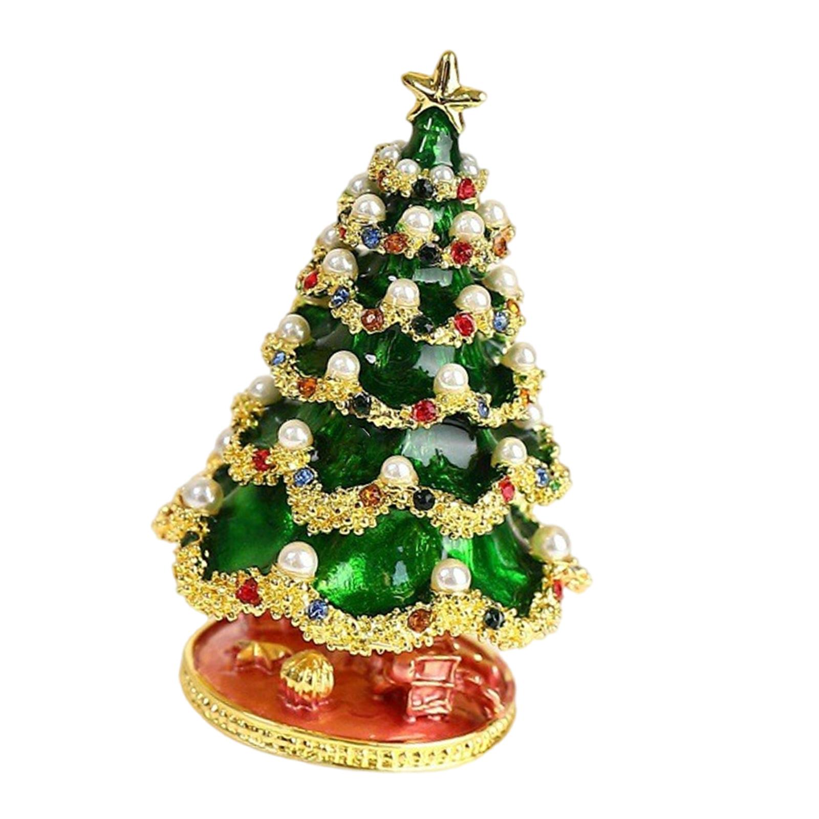 Artisanal Christmas Tree Jewelry Casket Holiday Decorative Enamelled Christmas Tree Ornament Box with Compartment 1