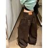 Herbstmuster Stickerei Baggy Braune Jeans Damen High Street Vintage Y2K 2000er Hip Hop Lässig Weite Hosen