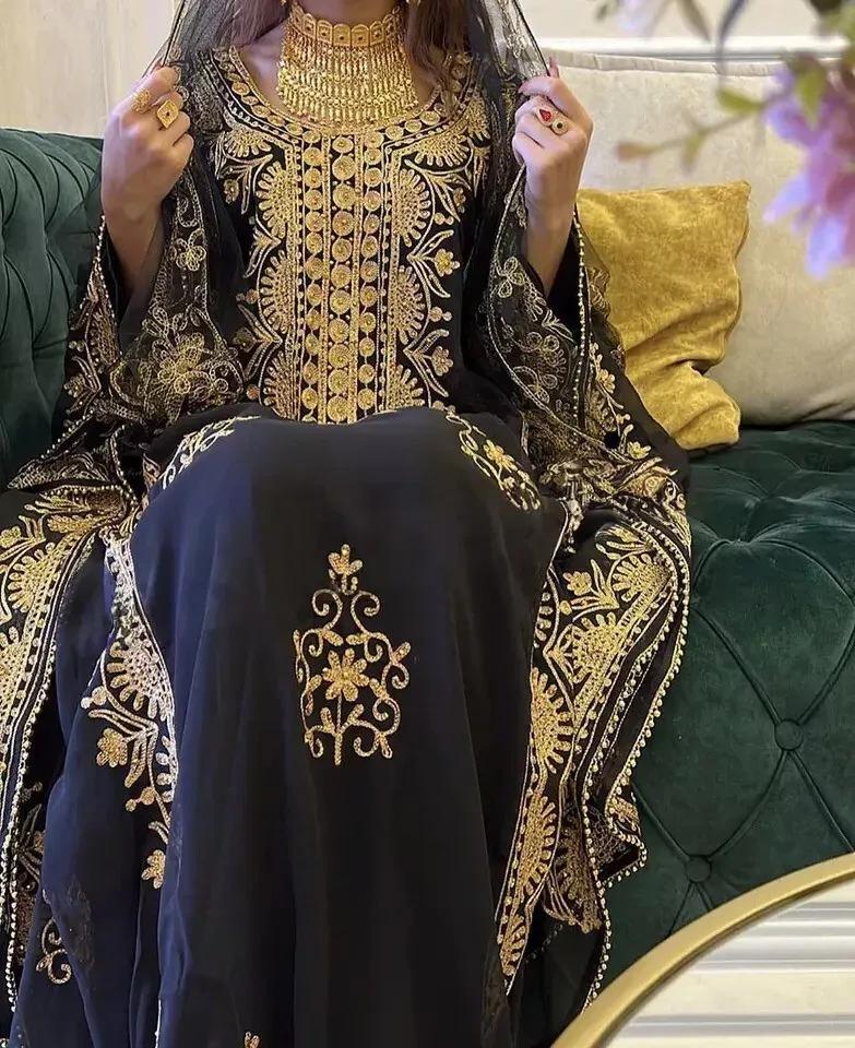 Islamic Gown Abaya Hand Work Dress Stylish Long Moroccan Dubai Farasha Kaftan