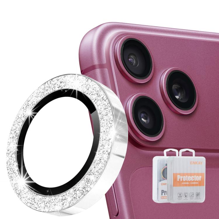 ENKAY Hat-Prince Glitter Rear Camera Lens Aluminium Alloy Ring Tempered Glass Film