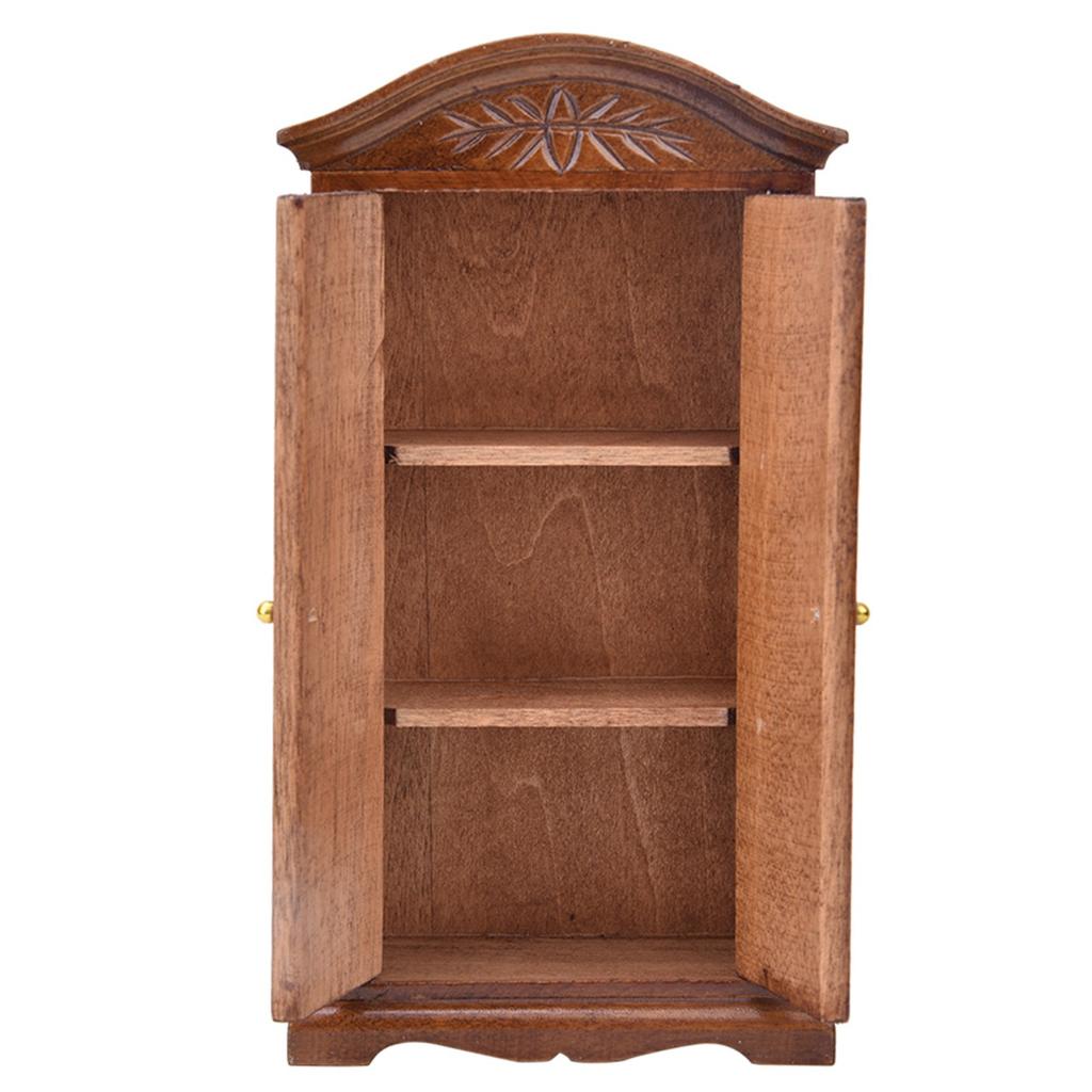 1:12 Scale Mini Vintage Wooden Double Door Closet Wardrobe Dolls House Accessory Dollhouse