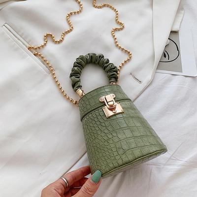 Korean-Style 2023 Crocodile Pattern Chain Crossbody Handbag - Solid Color Casual Women's Bucket Bag