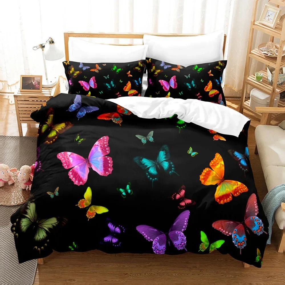 Butterfly Duvet Cover King/Queen Size,Beautiful Blue Shiny Butterflies Print Soft Bedding Set for Kids Teens Girls,2 Pillowcases