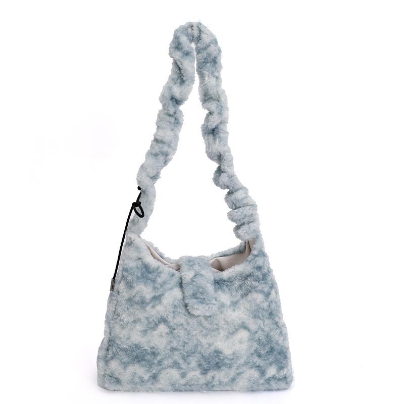 

Милая плюшевая сумка кроссбоди и сумочка в корейском стиле: Ретро плиссированная, текстурированная, универсальная сумка через плечо для осени/зимы. One Size светло-серый