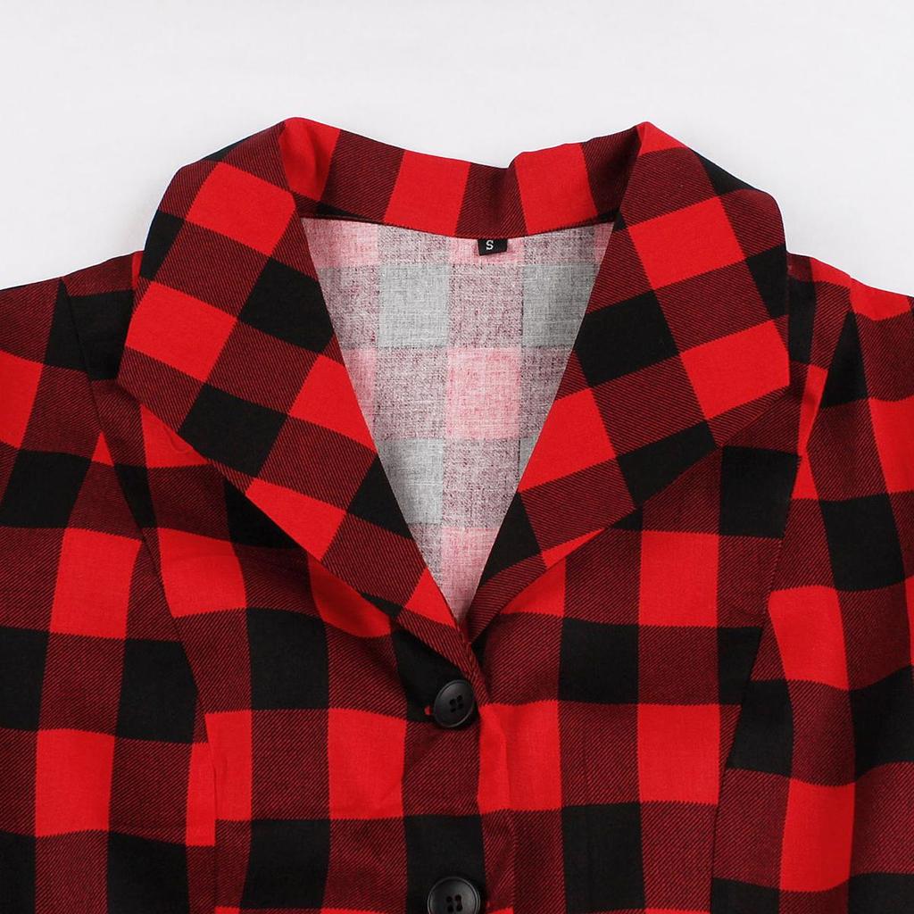 Women’s 50S Retro Swing Plaid Dress with Belt Lapel Collar Short Sleeves Midi Dresses for Bridesmaid Party Evening Cocktail Celebrity Occasion Outfit