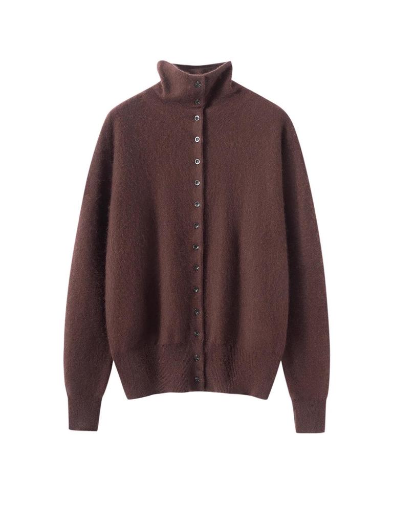 Women's High Neck Cashmere Cardigan - Autumn/Winter 2025 Gentle Style, Slimming, Short, Multi-Button Design