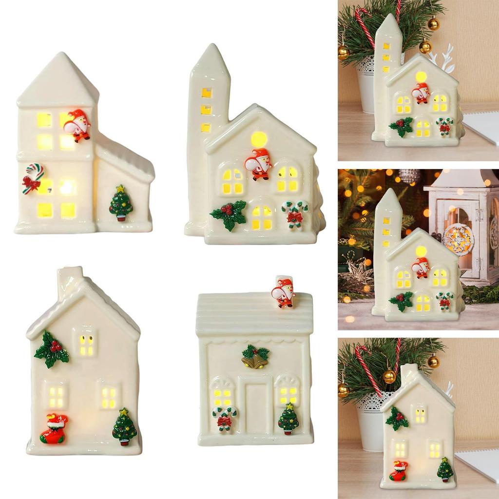 Ceramic Christmas Village House White LED Warm Lights for Party Table Winter