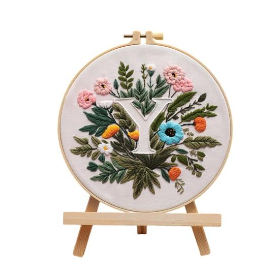 Floral Letter Embroidery Kit A To Z Embroidery Starter Kit with Hoop Fabric