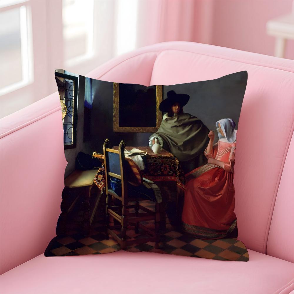 Artistic JJohannes Vermeer Cushion Cover Pillow Case Ultra Soft Skin Friendly Fabric Cloud Like Comfort Concealed Zipper