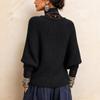 Women's Vintage Lace Splicing Sweater, Two-Piece Asymmetric Hem Knit Top with One-Piece Sleeves