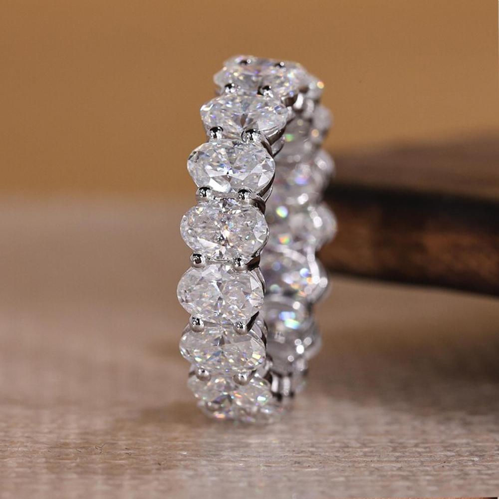5x7mm Oval Cut Moissanite Full Eternity Wedding Band 18K White Gold Plated Bridal Anniversary Ring for Women  CopperJewelry