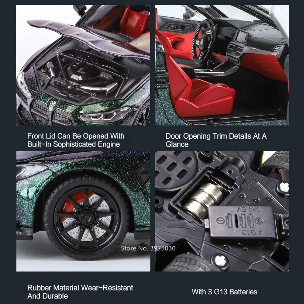 Big 1/24 BMW M4 Model Metal Diecast Toy Cars Light Sound Alloy Toys Vehicles Wheel Pull Back Miniature Car Children's Day Gifts