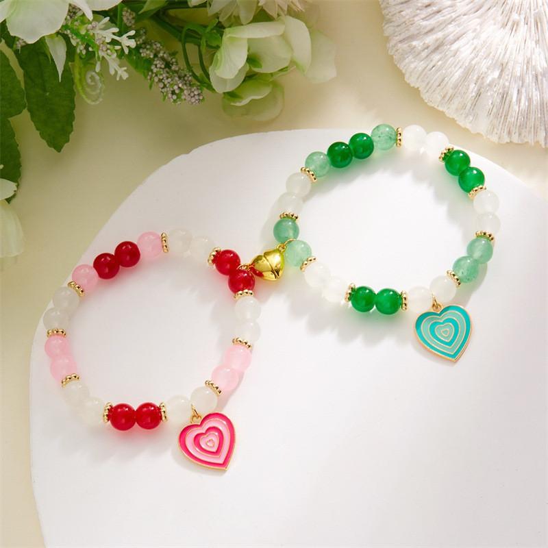 Love Heart Charm Bangles For Men And Women With Alloy And Glass Materials Summer
