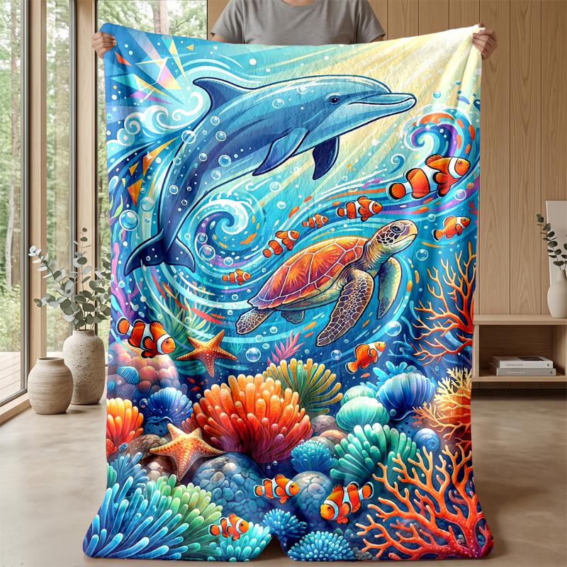 Ocean Life Adventure 24 Theme Blanket Lightweight Warm Flannel Blanket Decorative Throw Blanket for Home Decoration
