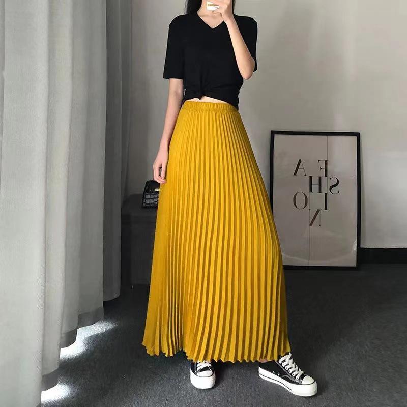 Dámská midi sukně z šifonu s vysokým pasem a plisováním - Červená áčková na léto