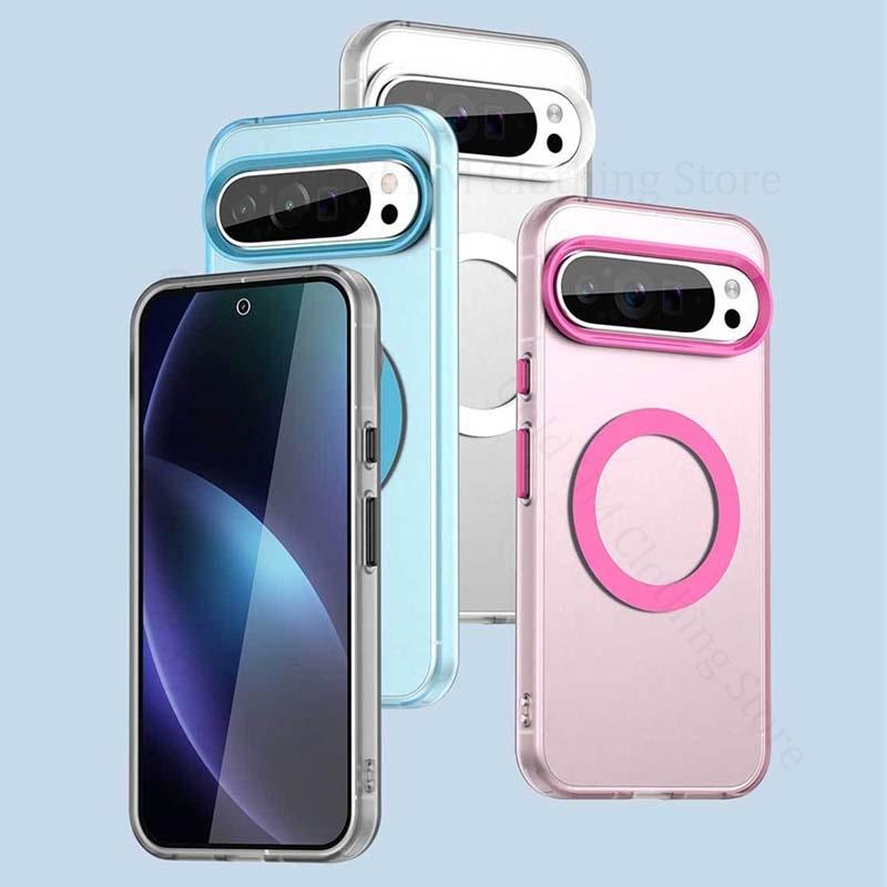 Cover For Google Pixel 9 Pro XL Candy Color Bumper Translucent Magnetic Phone Case For Pixel 9a 8a 8 Pro For Magsafe Matte Cover Pixel9 Pro XL Capa