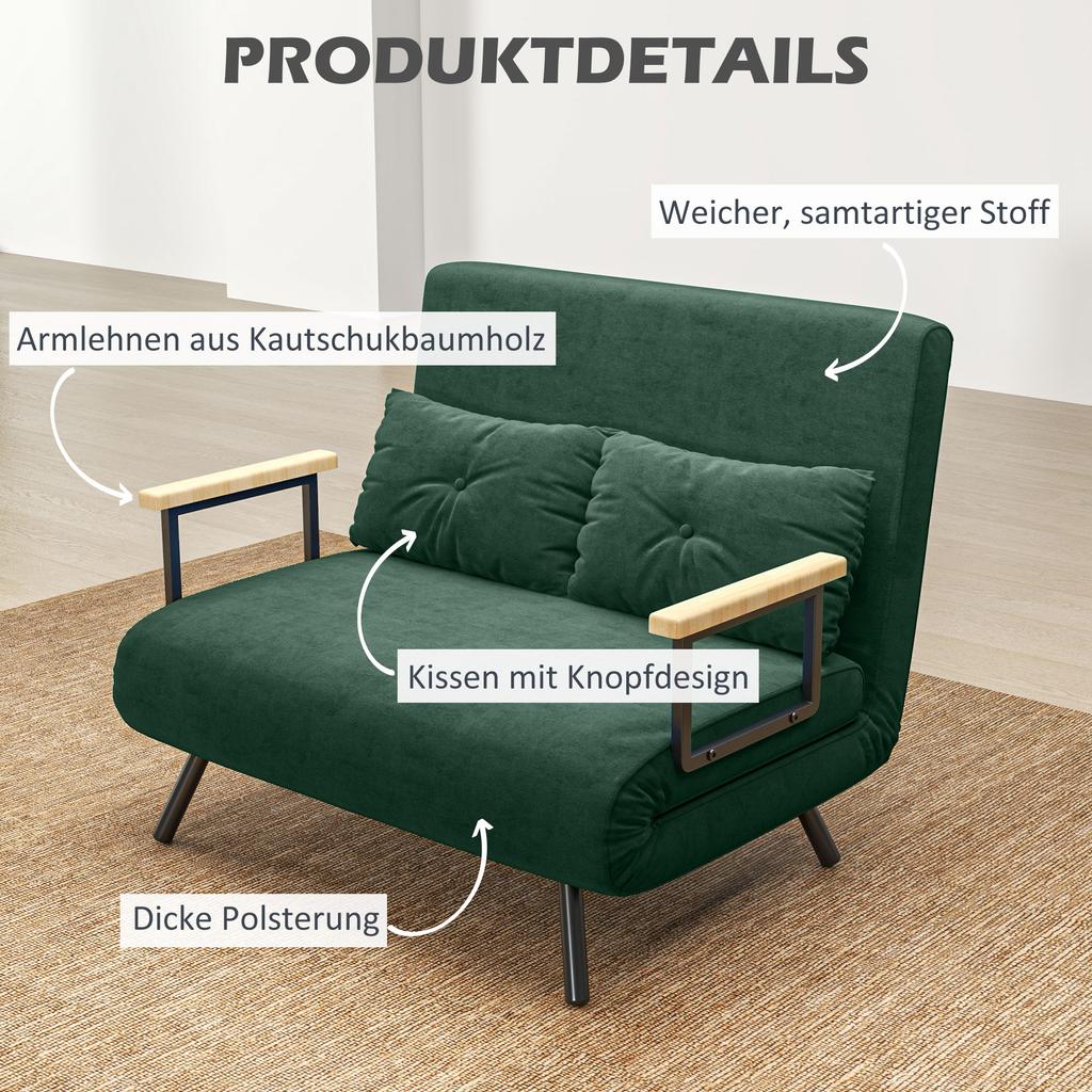 Sofa Bed 4 in 1 with Sleep Function Velvet Look 183x98.5cm Green