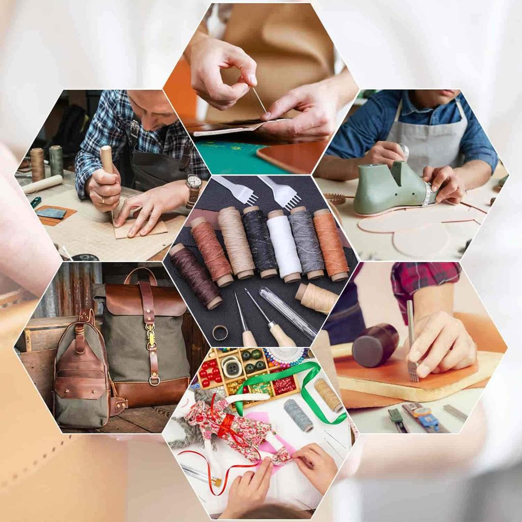 35Pcs Leather Sewing Tools Kit with 4mm Stitching Prong Punch Waxed Thread Large-Eye Needles for Beginners