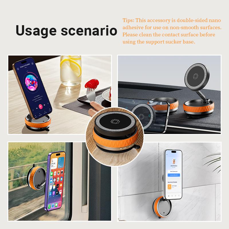 Vacuum Magnetic Car Phone Holder with Wireless Car Charger 360 Rotation Foldable Design Strong Magnetic Absorption Phone Holder