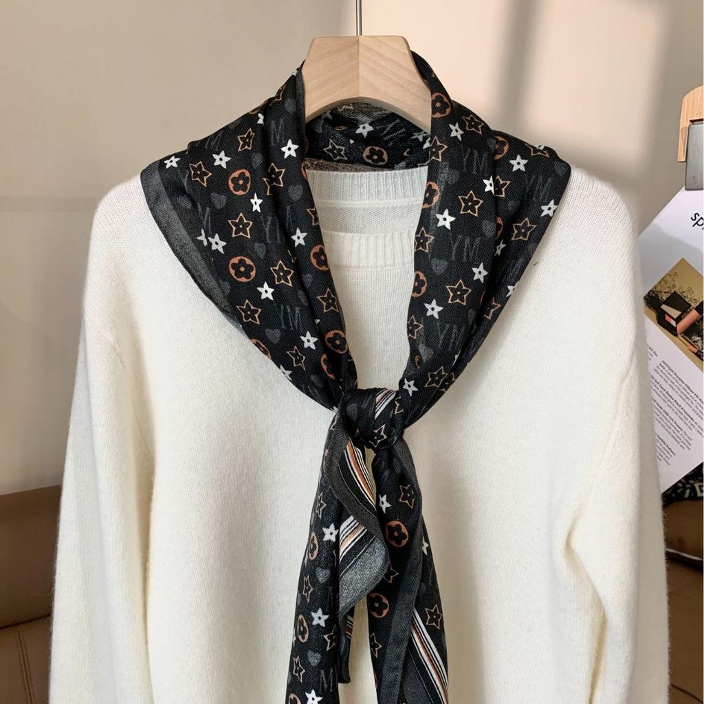 Long silk scarf for women, floral warm casual style, European and American thin scarf, fashionable shawl, long printed Korean style