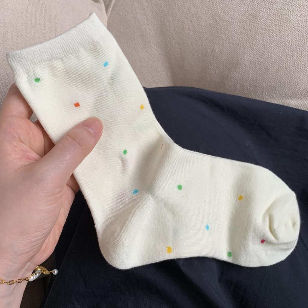 Herbst Originaldesign Farbige Punkte Mittelhohe Socken Niedliche Cartoon Studenten Mittelhohe Socken Gestreifte Punkte