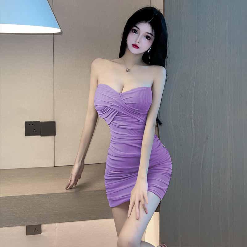 

Жіноча сексуальна облягаюча сукня з французьким глибоким вирізом, плісованим топом XL фіолетовий