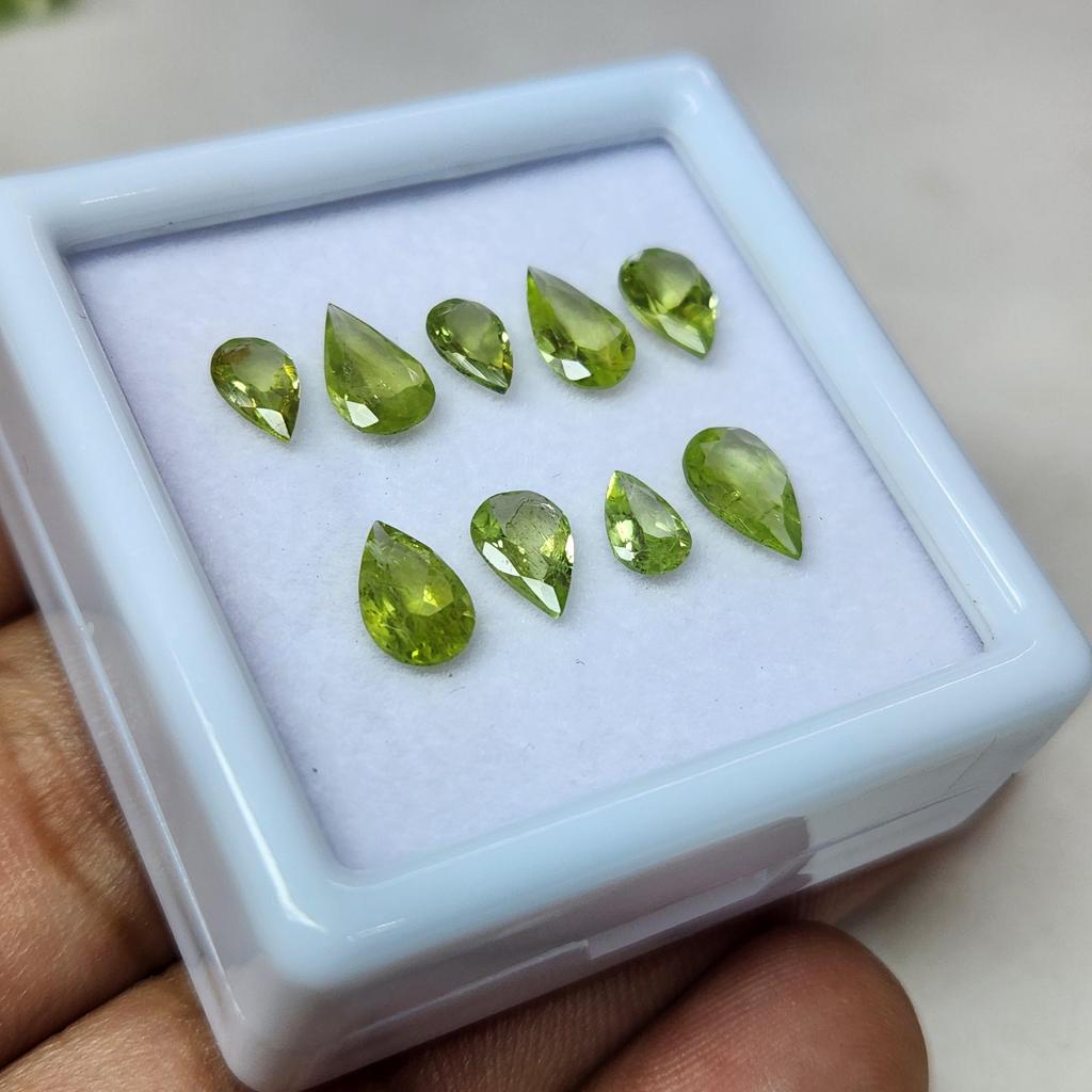 Pear Cut Natural Green Peridot Gemstone, 9 Pcs Lot, 6-8 mm Size, 4.80 Carat, Jewelry making Loose Stone.