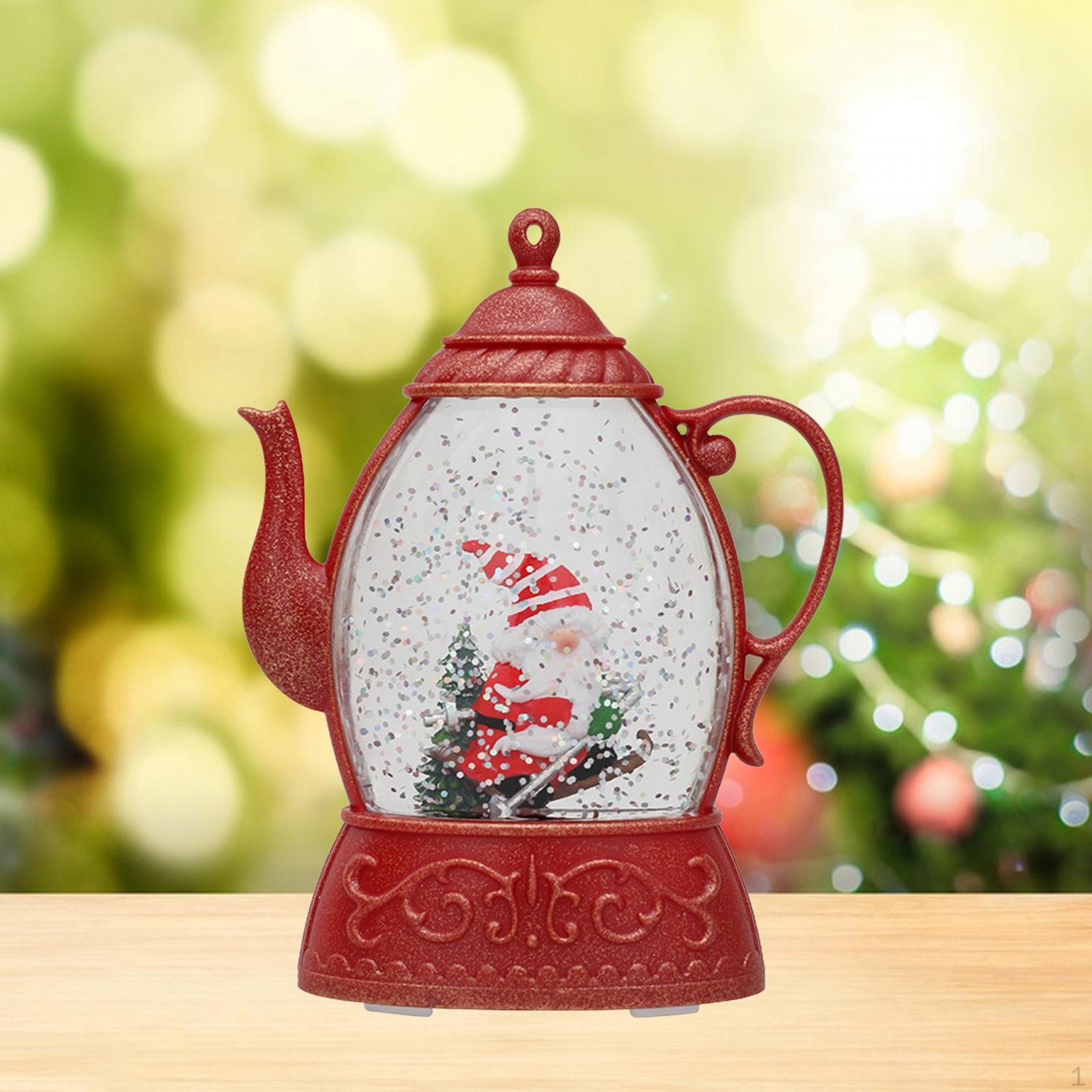 Christmas Kettle Lamp Ornament Art Crafts Glittering Table Centerpiece Decoration Holiday Water Santa Claus Sled