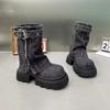 Designer Denim Women Ankle Boots Fashion Elegant Side Zippers Belt Buckle Shoes Thick Heel Women's Morder Short Booties