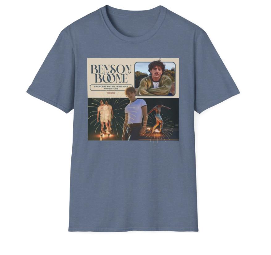 

Benson Boone Fireworks and Roller Blades tour T-shirt size S-5XL Unisex T-Shirt XXXXL
