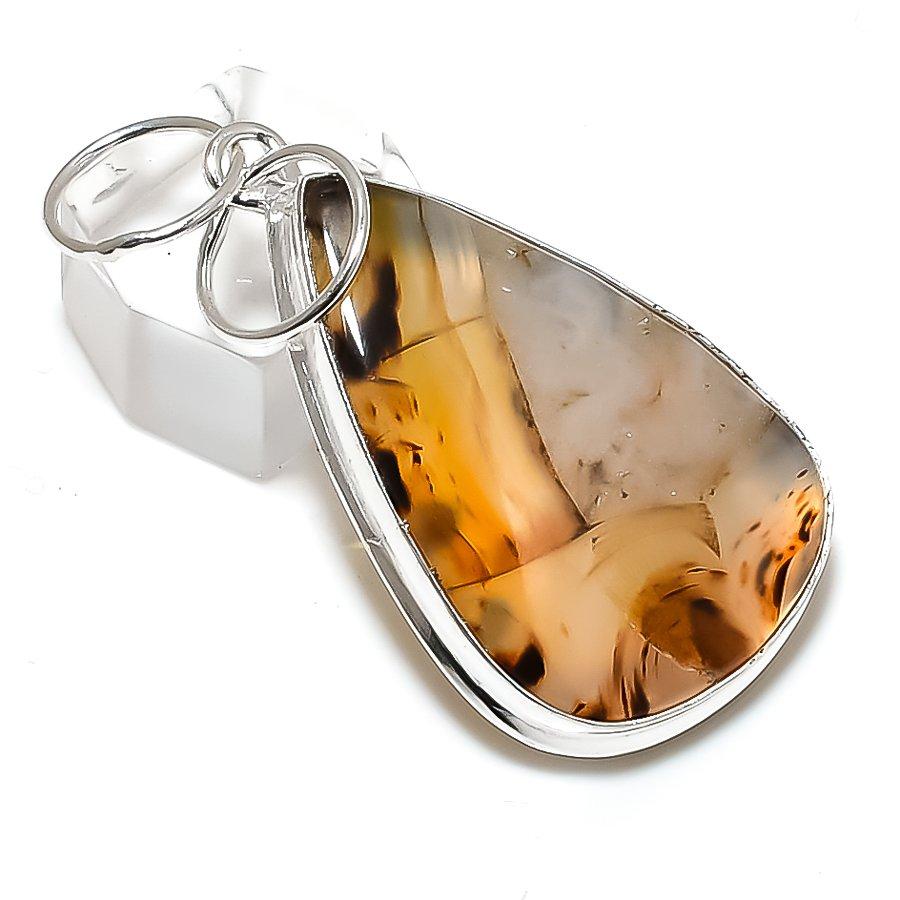 Montana Agate Gemstone Handmade 925 Sterling Silver Jewelry Pendant 2.17" s7Y14