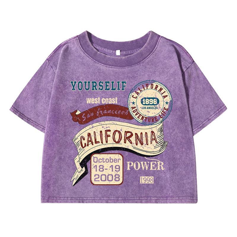 

California Yourself Letter Printing Women Washed Short Tshirts Summer T-Shirt Breathable O-Neck Midriff-Baring Clothes XL