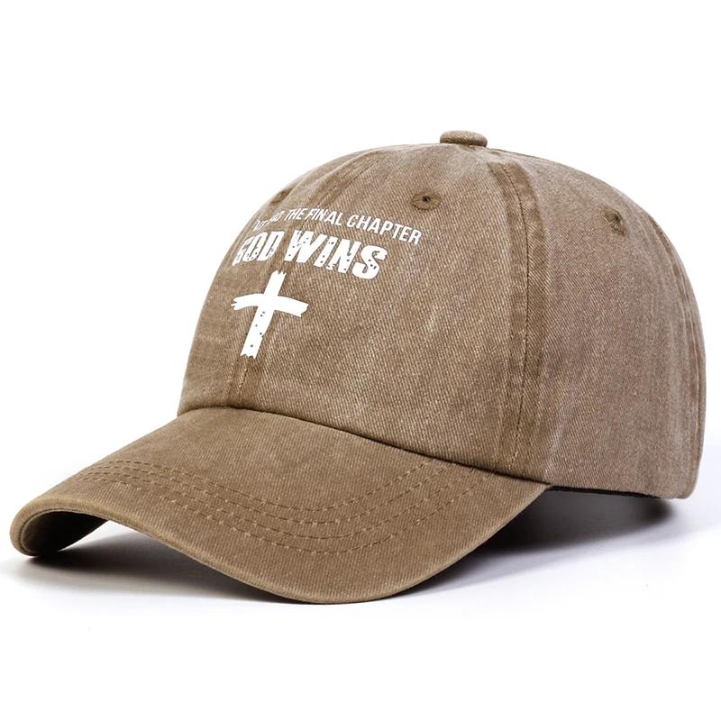 Unisex God Wins Cross Print Wash Baseball Caps Spring And Autumn Outdoor Adjustable Casual Hats Sunscreen Hat Sports Cap