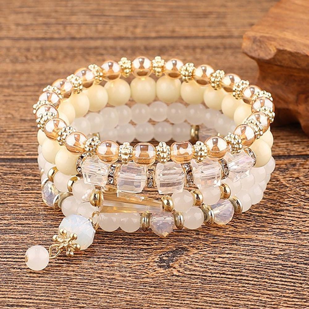 DIEZI Korean Ethnic Bohemian Crystal Beads Leaves Charm Bracelets For Women Girls Elastic Rope Wrap Bracelet Pulseira Feminina