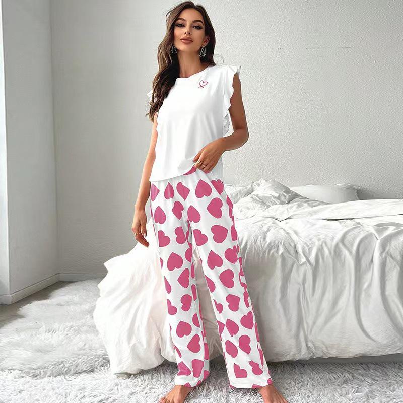

2024 Women s European & American Casual T-shirt and Long Pants Pajama Set Double Extra Large
