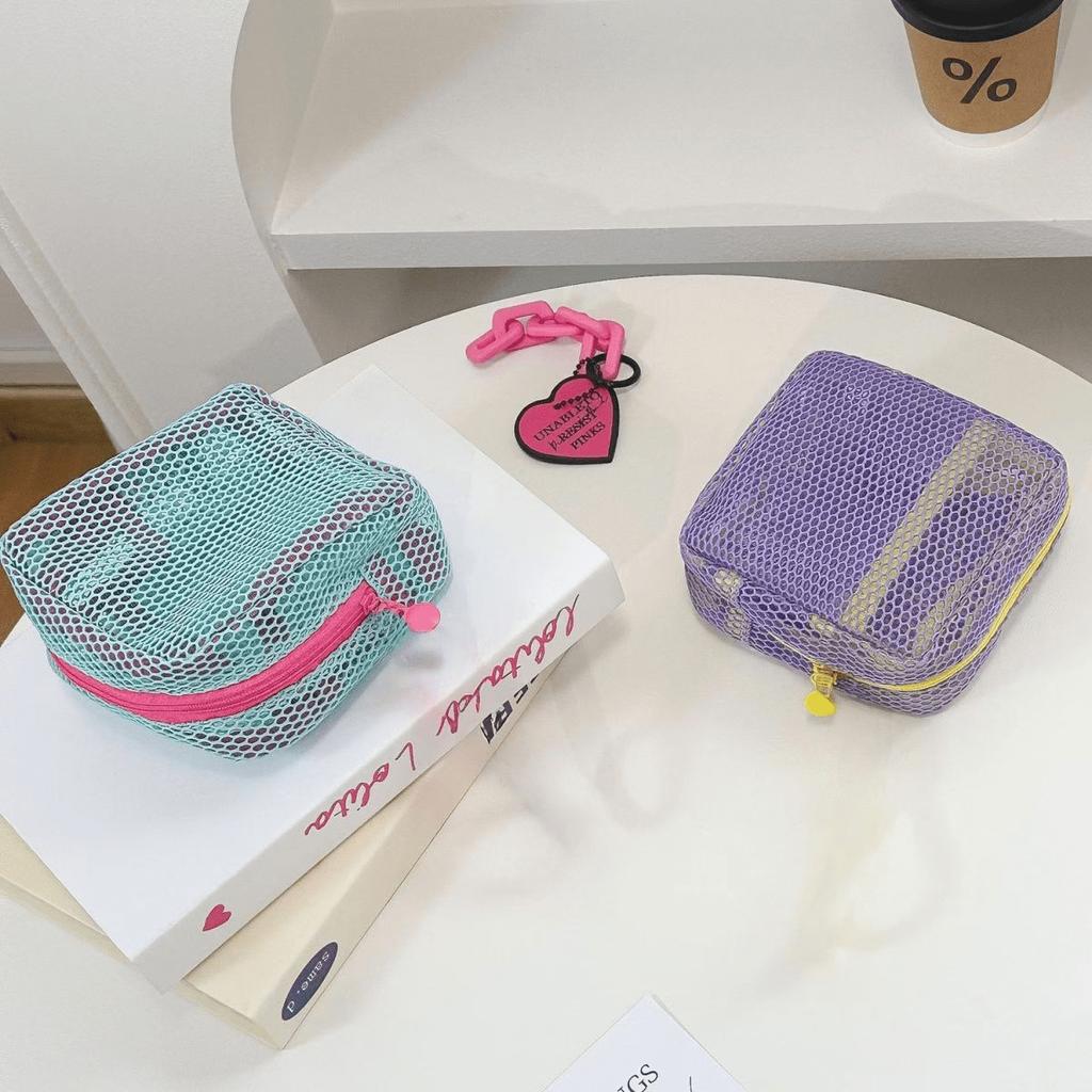 1pc Fashion Large-Capacity Cosmetic Organizer Bag - Deep Pink/Green Mesh Travel Toiletry Bag with Multiple Compartments