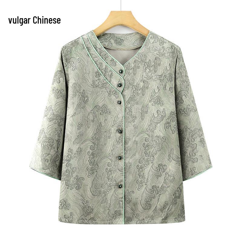 Elderly Women s Chinese Style Seven-Sleeve Blouse 5XL