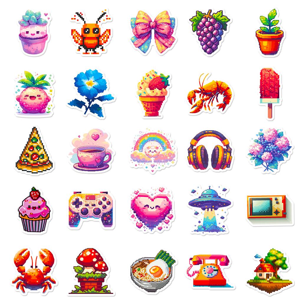 50 Mosaic Pixel Wind Game Machine Doodle Stickers DIY Suitcase Laptop Car Stickers