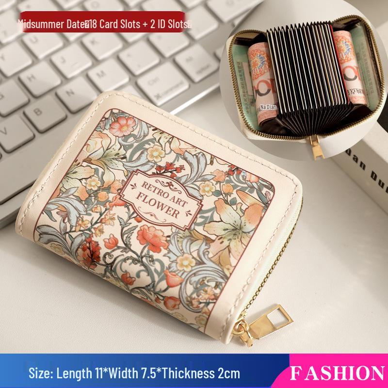 European & American Retro Oil Painting Women's Multi-Card Slot Holder - Large Capacity Card & Document Organizer