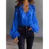 QICED Women's Fashion Casual Solid Color Print Long Sleeve V Neck Blouses & Shirts