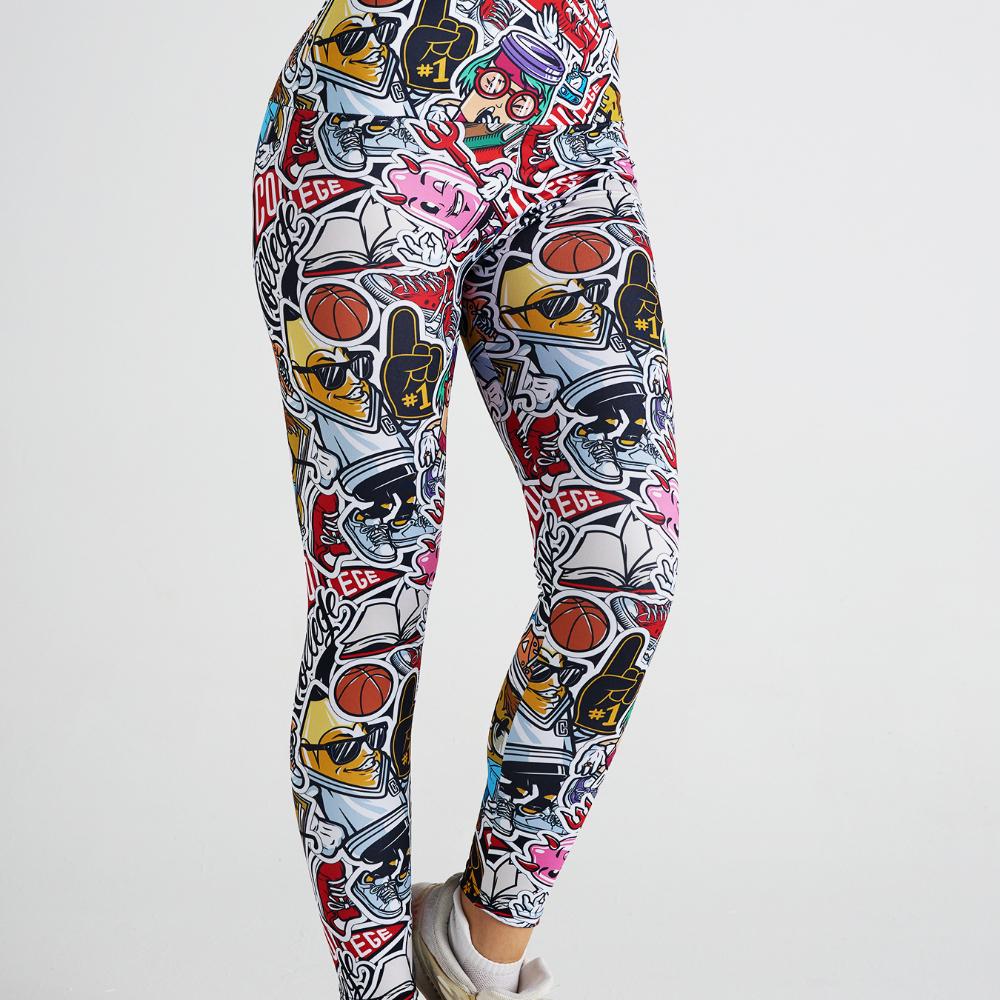 New sexy ladies cartoon graffiti print yoga trousers high waist exercise fitness trousers exercise yoga trousers