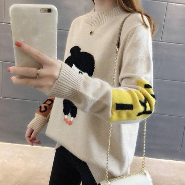 Autumn and Winter Warm Turtleneck Sweater Cartoon Jacquard Bottoming Shirt Loose Long Sleeve Sweater