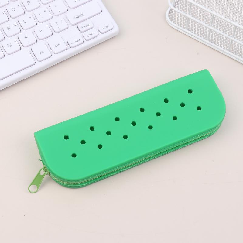 Stylish Holes Silicone Pencil Case Zipper Soft Pencil Pouch Lightweight Waterproof Stationery Storage Bag Classroom
