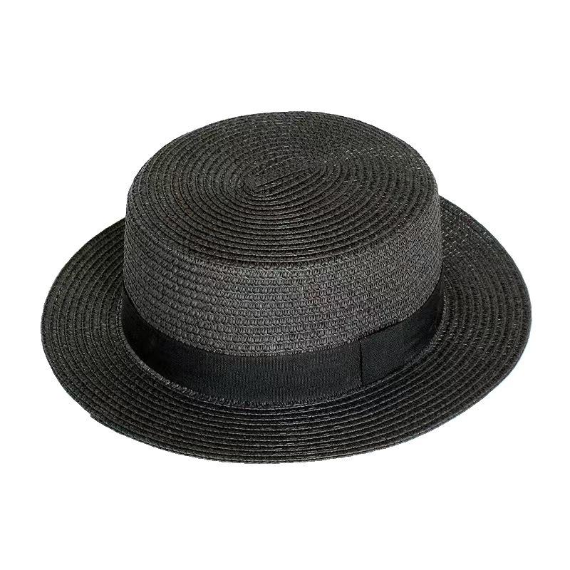 Flat Top Small Edge Straw Hat Men's Summer Vacation Shading Sun Protection Beach Hat Versatile Fashion Small Fresh Trendy Hat Women
